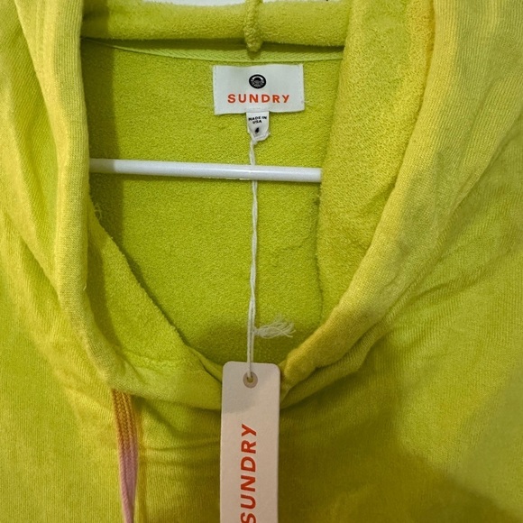 NWT Sundry Oversized Pullover Hoodie with Rainbow Drawstrings Neon Yellow - Picture 6 of 9